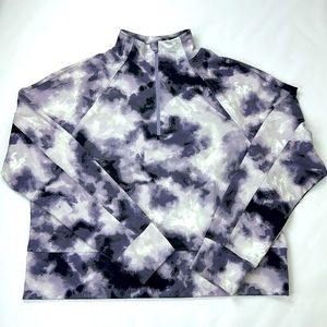 Apana Crop Athletic Top. Plum, Gray, White & Lavender Watercolor Print. XL.